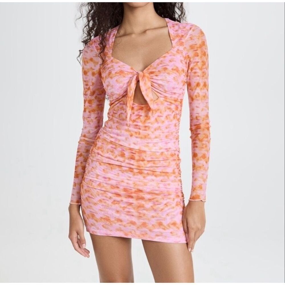 NWT LIKELY Shiva Dress Pink Sugar Multicolor Tie Front Cutout Mini 8 Revolve